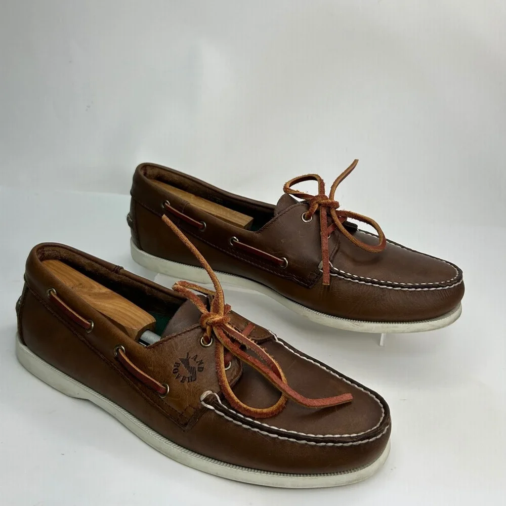 Land Rover Mens 10 Brown Leather Boat Shoes‎ Genuine Hand-sewn Deck Nautical
